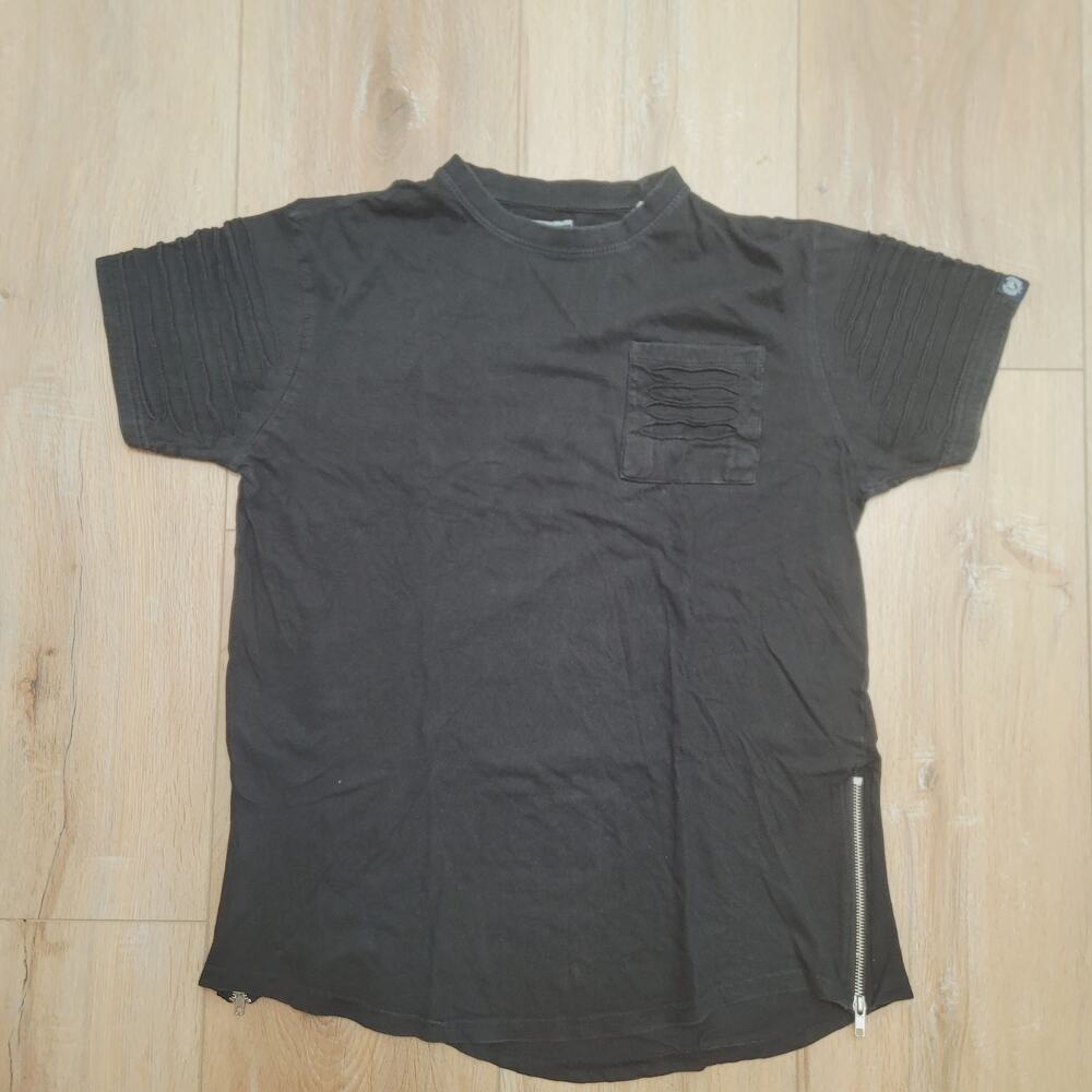 VTG Y2K Phat Farm Designer Tee M Fits Med Side Zips Moto Shoulders Black L Tag